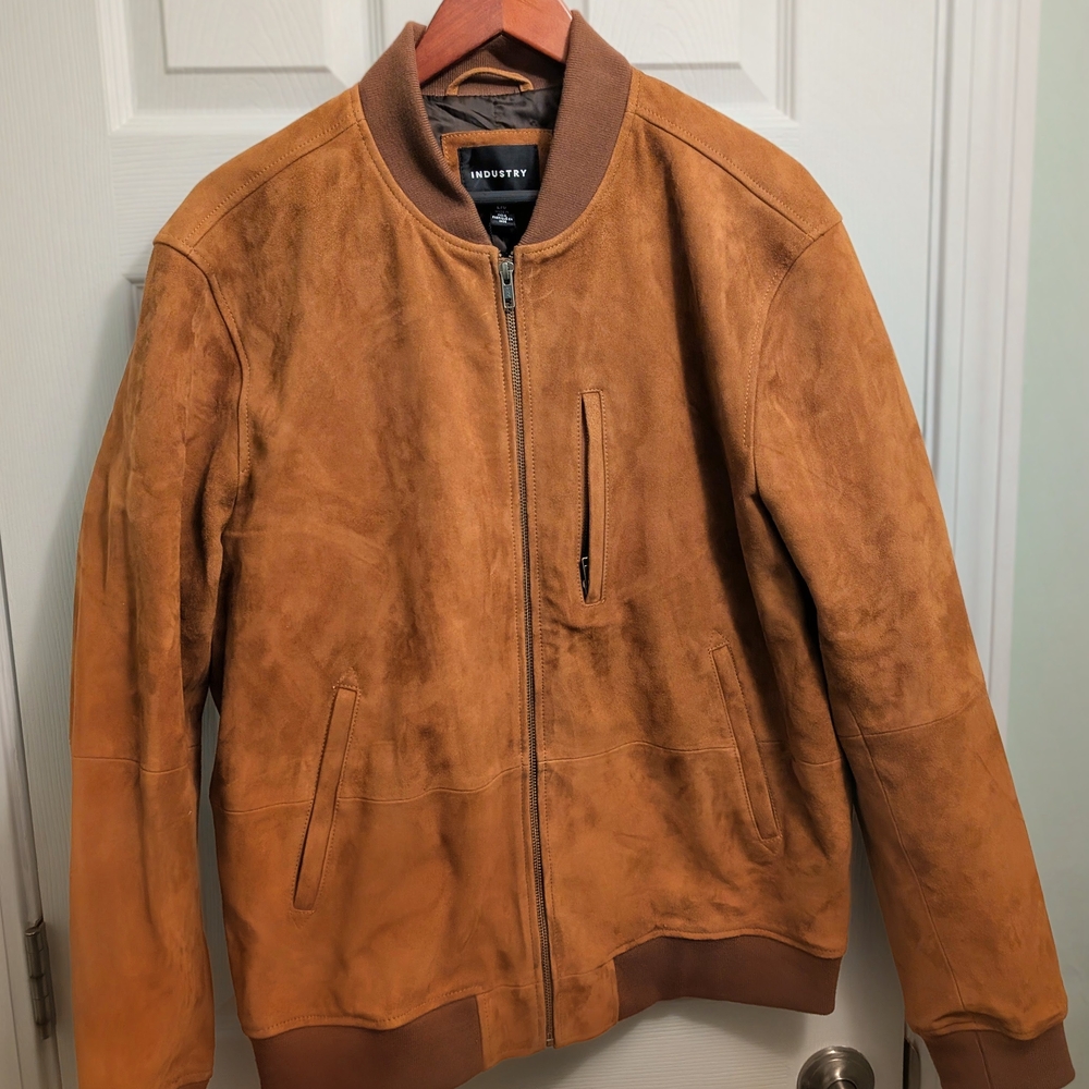 Industry Tan Suede Leather Bomber Jacket